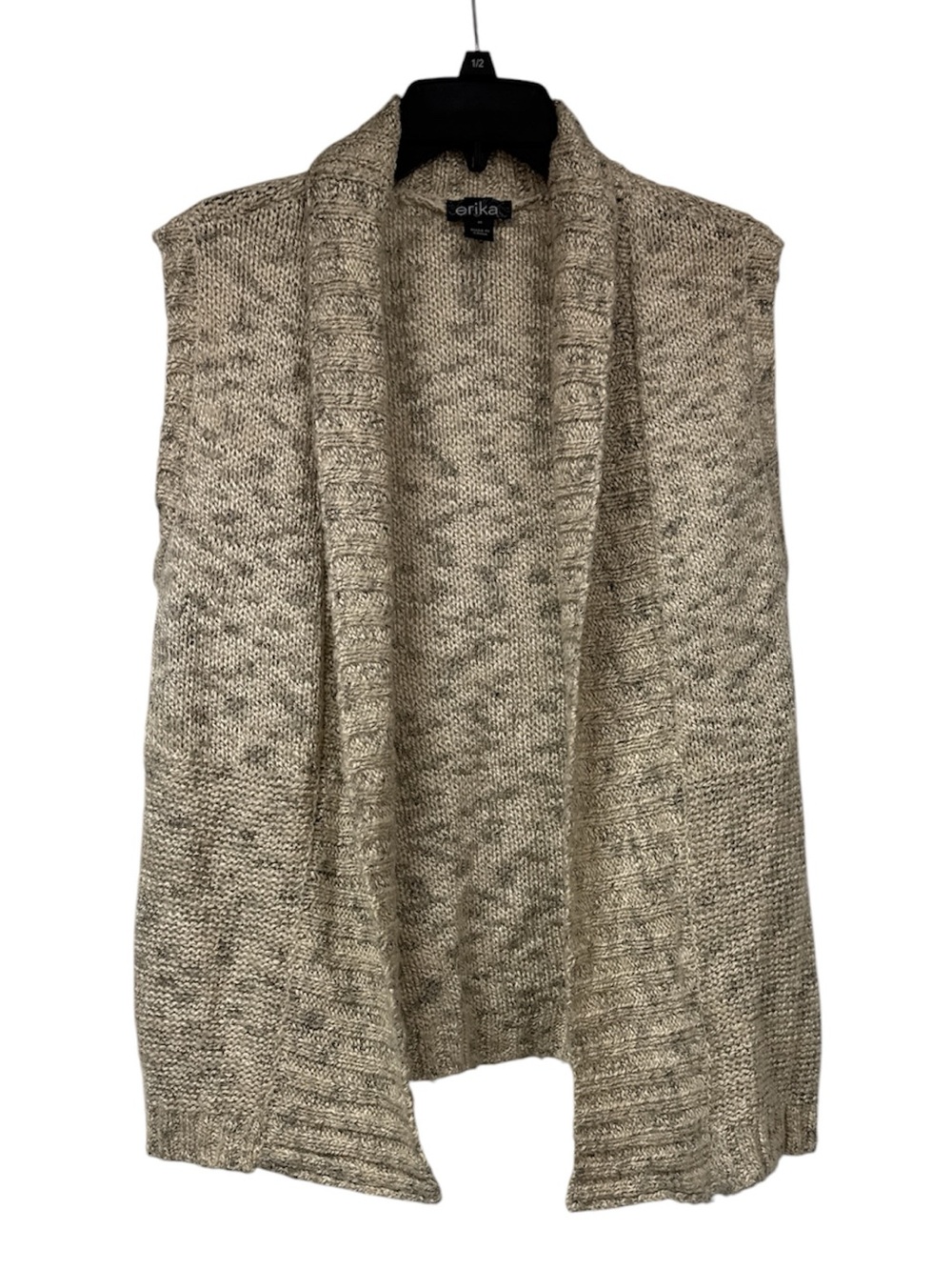 Erika Sleeveless Open-Front Cardigan in Marled Beige